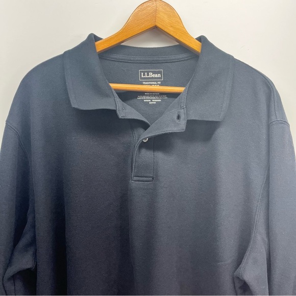 LL Bean Shirt Mens XXL Tall Black Long Sleeve Polo Pullover 1/4 Button Soft - Picture 2 of 7